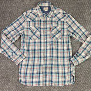 Levi's Blue and Red Plaid Casual Button Down Shirt
